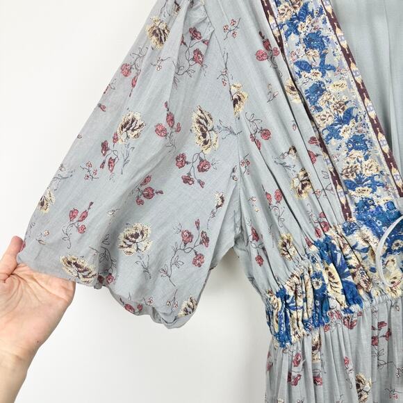 Free People Lysette Maxi Dress Floral Boho Cottage Romantic Fairy Blue Small - Picture 13 of 16